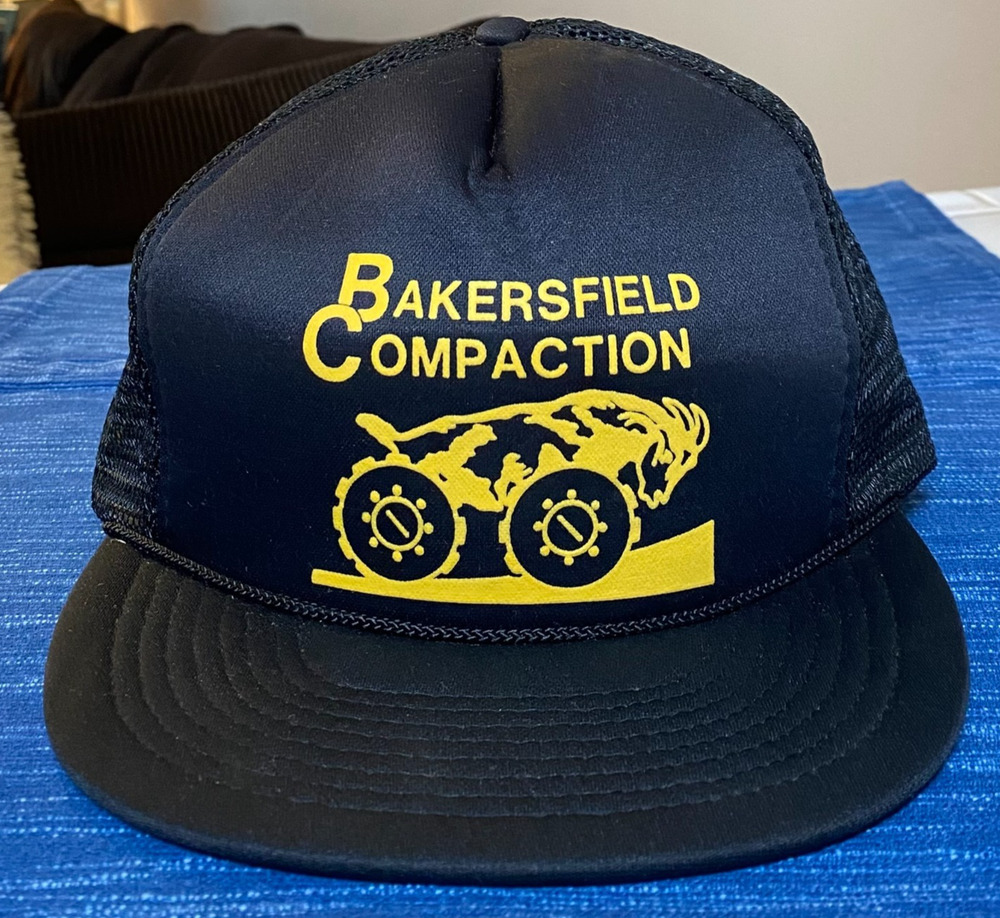 Vintage Bakersfield Compaction California Snapback Hat Cap Black Mesh 66B